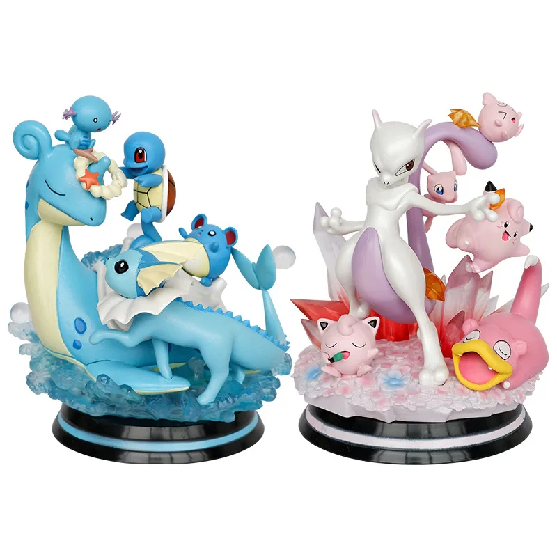 japanese Anime figure poke  Lapras Squirtle Mew Mewtwo Charmander with light action figures for Collection of ornaments