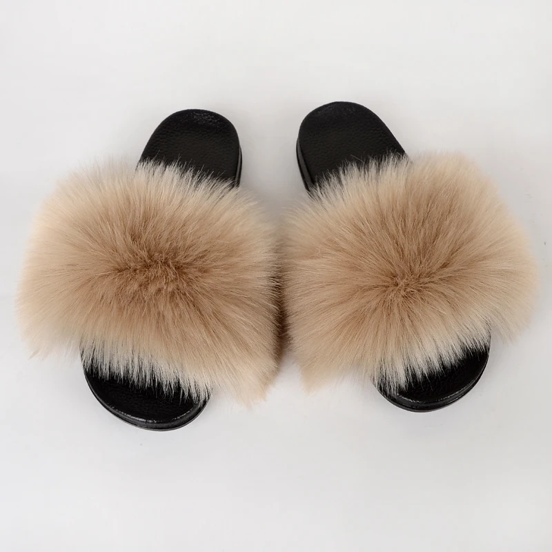 2021 Fashion style Summer Adult Child Mommy and baby Fur Slides Multi-color Furry rainbow Slippers