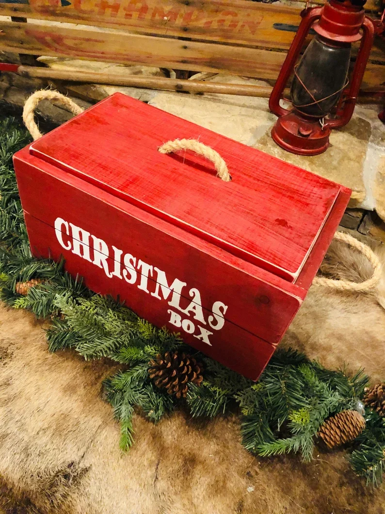 Procurement Festival Hot Sale Christmas Eve Gift Box Wood Vintage Box Rustic Wood Christmas Box with Lid