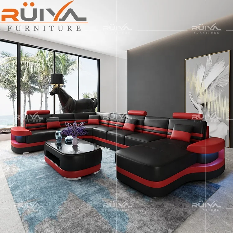 China wholesale price modern corner sofa sets 7 seater for living room with LED Light