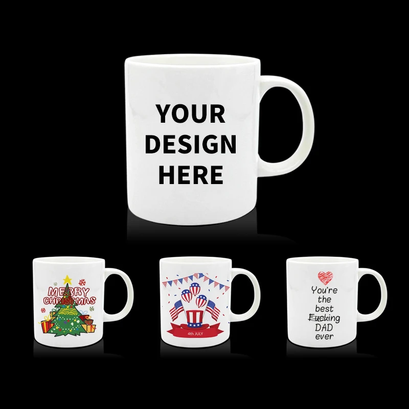 Wholesale manufacturer 11 Oz Porcelain White Customised Custom Logo Printed Christmas Sublimation blank Ceramic Cup Coffee Mugs