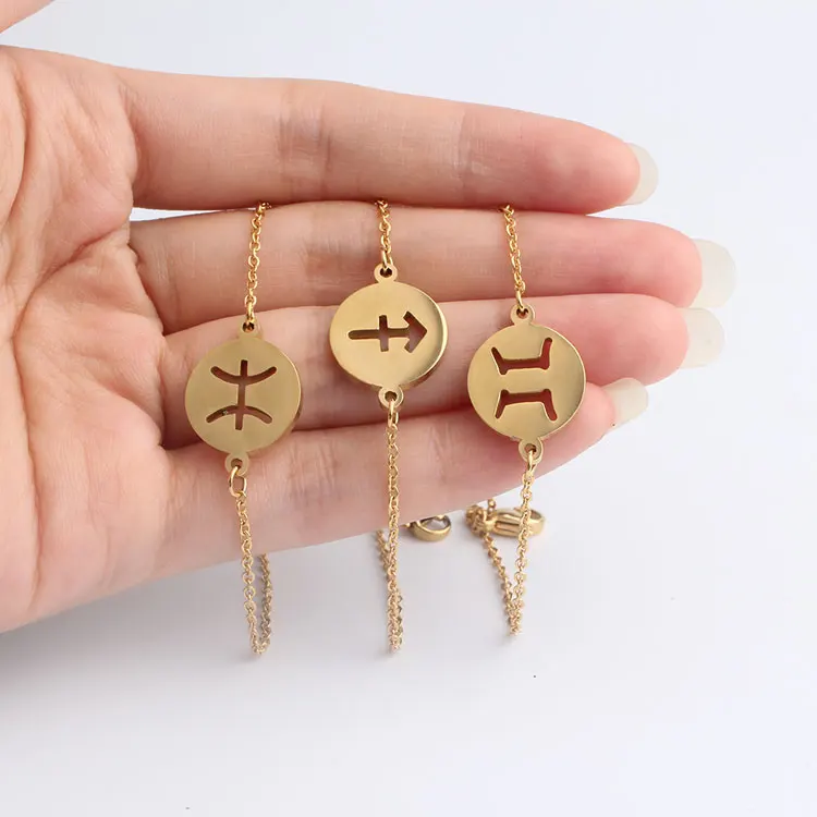  F4U-B124 полный запас нержавеющая сталь позолоченный goops pulsera зодиакальный зодиак ювелирные изделия шарм регулируемые браслеты для