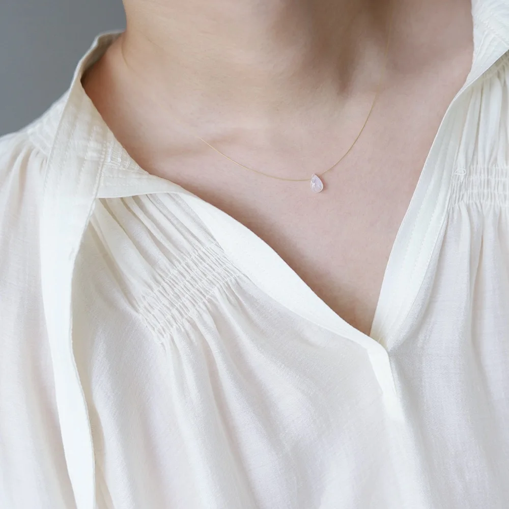 Natural Moonstone jewelry Blue Water Drop Gold Thread 18K Gold Stainless Steel Necklace Dainty Clear Quartz Necklace Women