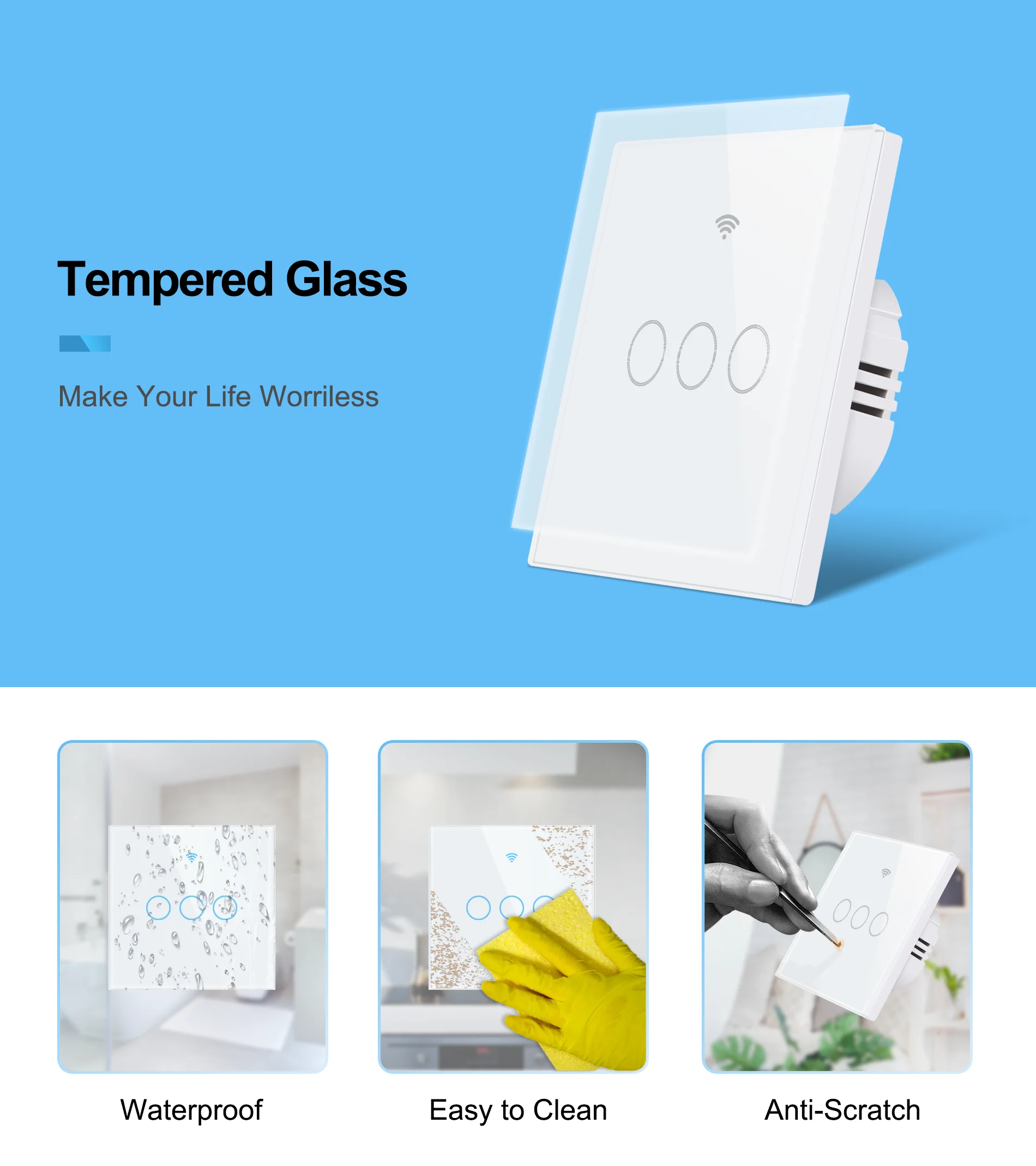 Wifi Wall Touch Switch EU Smart Light Switch 1 2 3 Gang Tuya/Smart Life Home Alexa Google Home