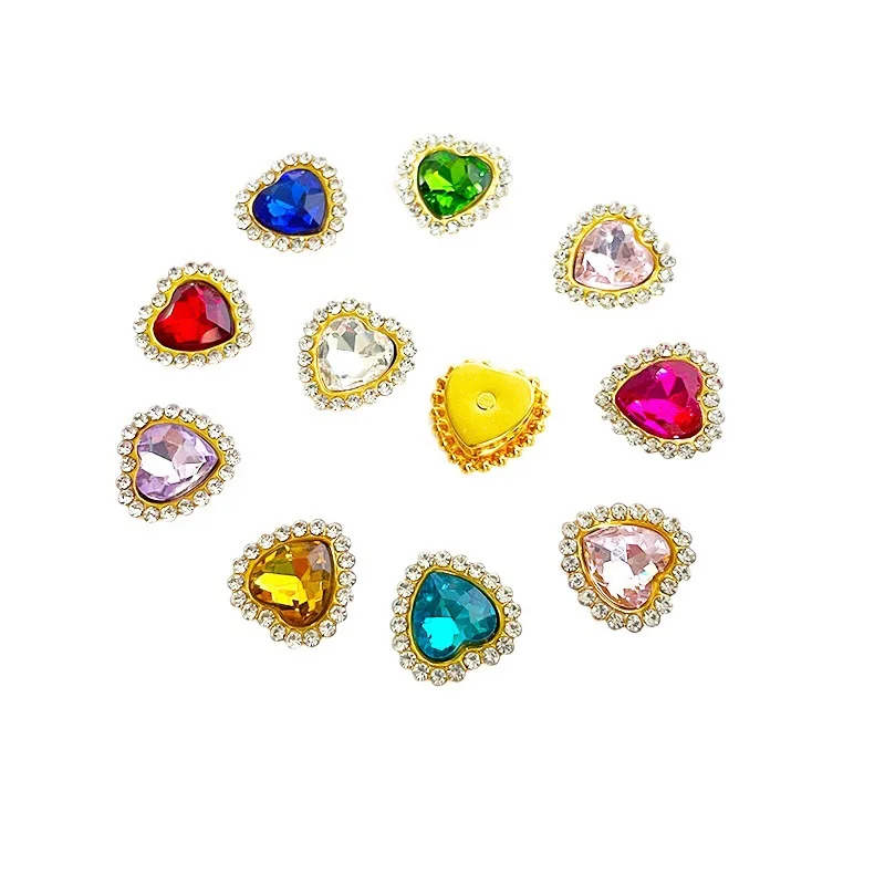 Shuaizhi Wholesale Love 10mm Heart Crystal Buckle Claw Setting Glass Rhinestones With Sew on Stone Clothing DIY Decorate