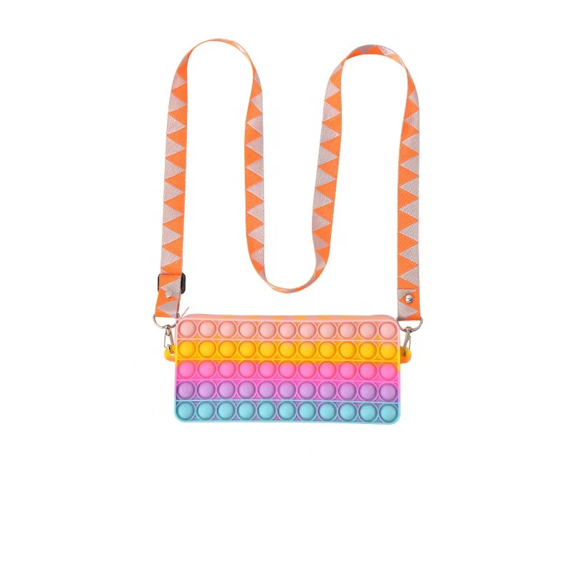 Amazon Hottest POPit Rainbow Push Bubble pencil case Anti Stress Sensory Silicone Fidget Shoulder Bag