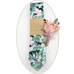 Подарочная коробка, роскошный набор брошей в виде тропического растения, зажим для сухих цветов, хлопковый галстук 6,5 см, праздничный галстук, аксессуары для костюма с цветочным принтом