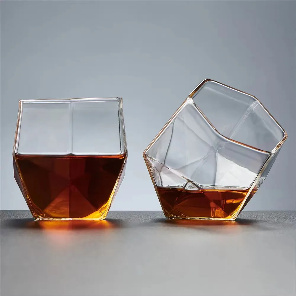 Creative 300ml geometric triangle flip cup stemless whiskey wine glass cup