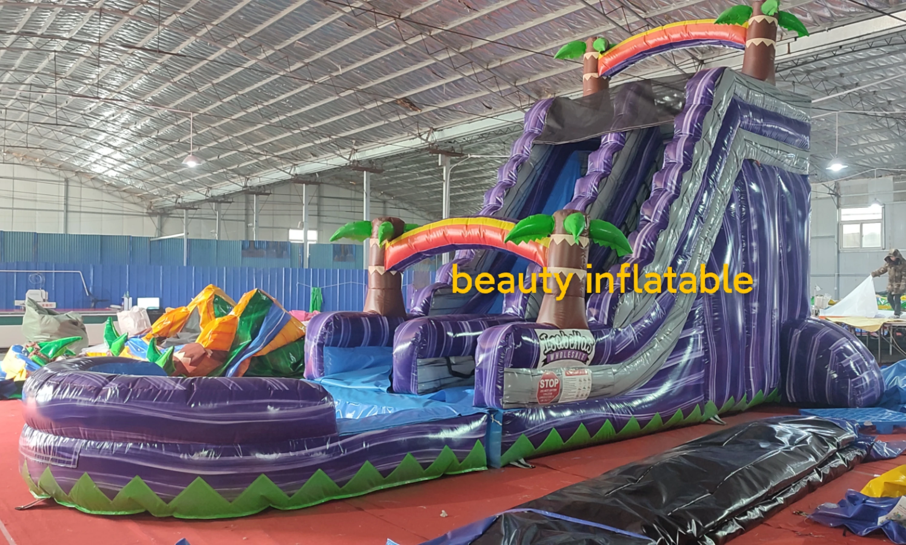 purple crush inflatable palm tree wet and dry 18 ft tall screaner adult waterslide water surf slide toboganes