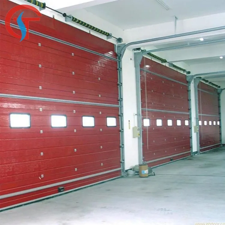 Warehouse industrial automatic sectional door with dock leveler