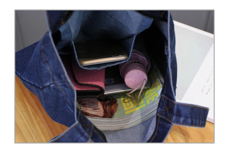 Wholesale Custom Ladies Casual Jean Shopping Denim Handbag Tote Bag for Women Girls