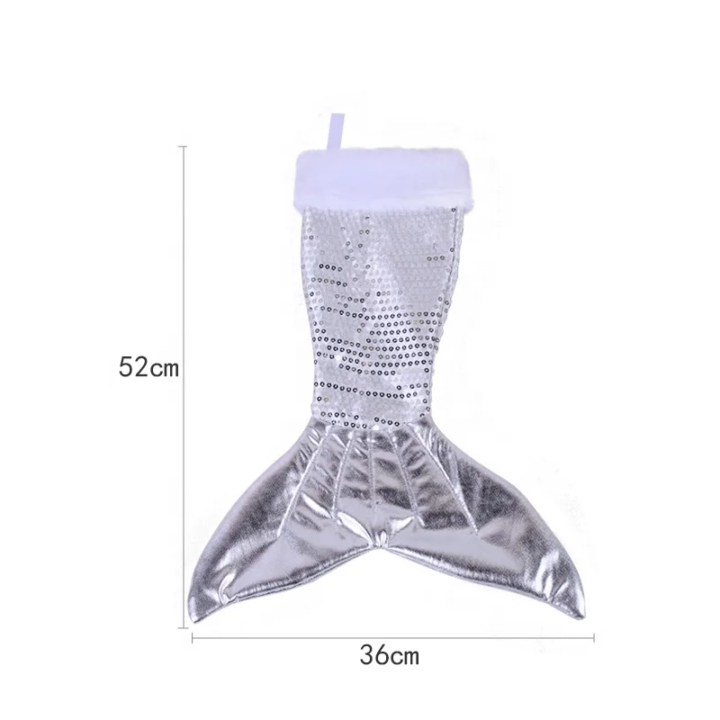 BSCI SJ083 sewing sequins silver holiday stockings Xmas mermaid tail hot-stamping cloth