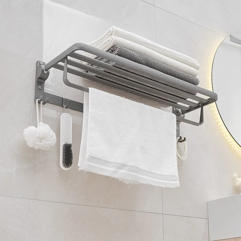 Hot Selling Bathroom Towel Rack Bathroom Shelf Bathroom Accessories Set Aluminium Towel Bar Punch-Free Towel Rack