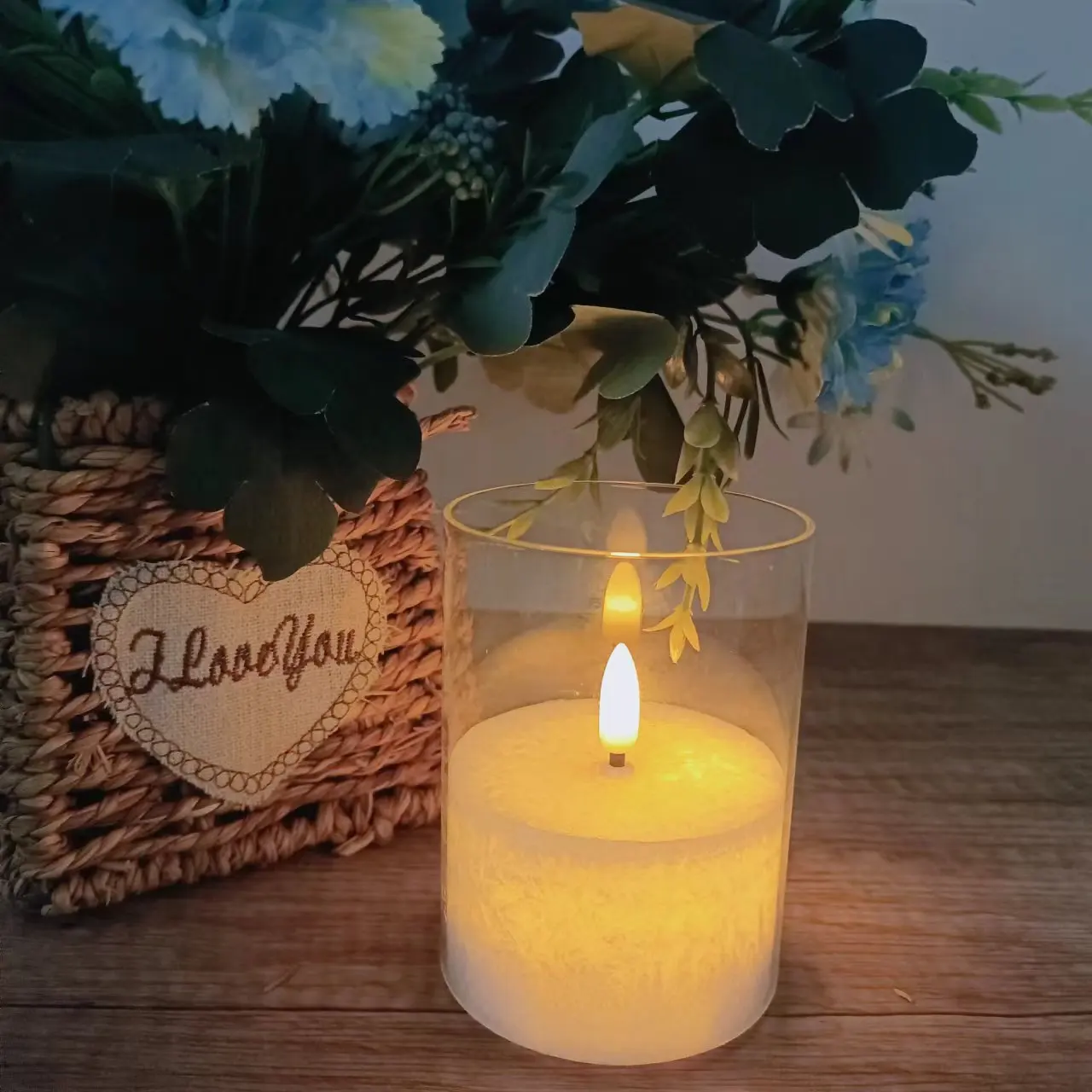 Wholesale Set of 3 Wedding Centerpieces Home Decoration Flickering 3D Real Flame White Paraffin Glass Pillar Led Candles