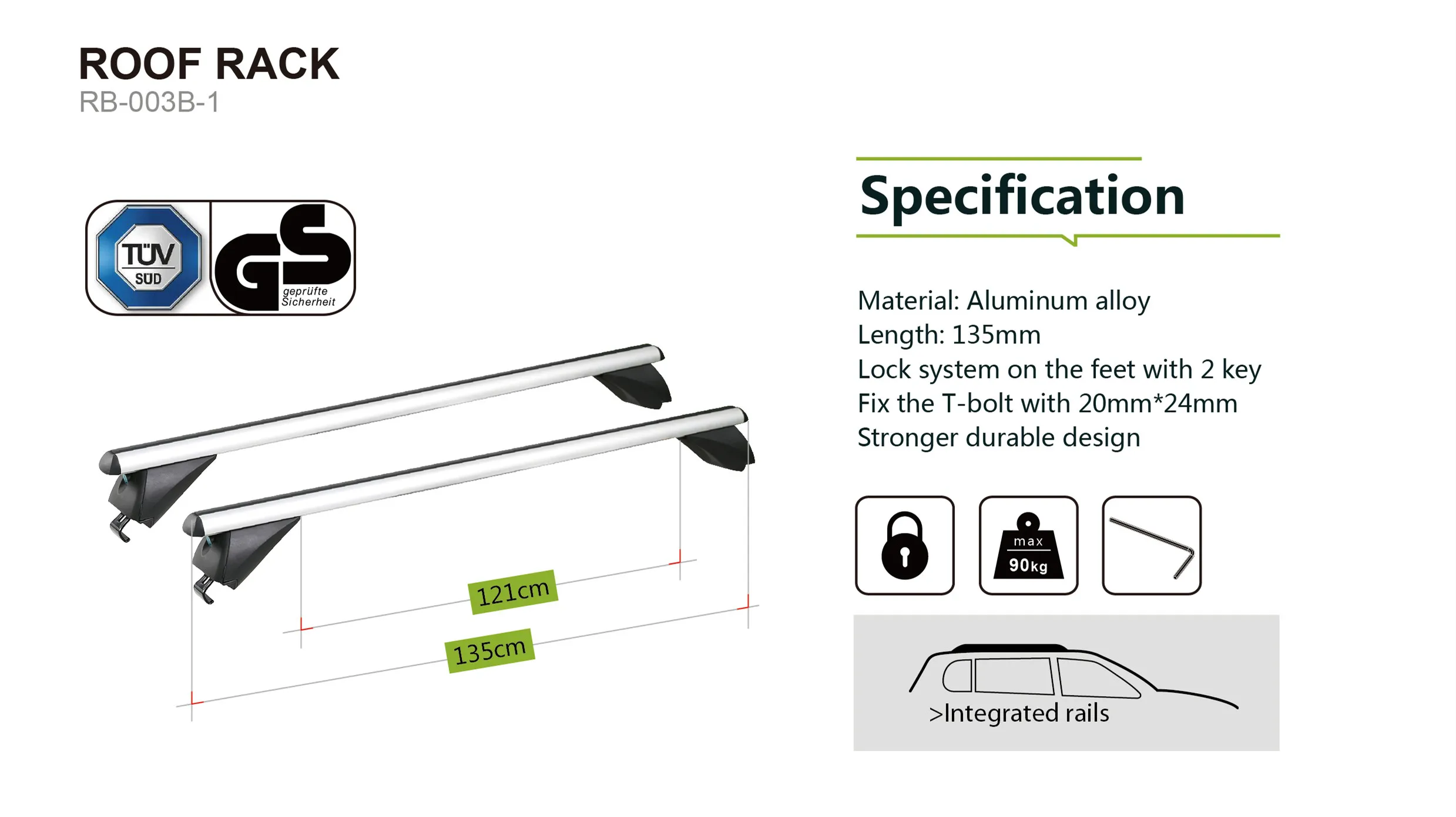 TUV GS approved Universal aluminium roof rack for car 4x4 Across Existing Raised Side Rails with Gap load bike luggage canoe