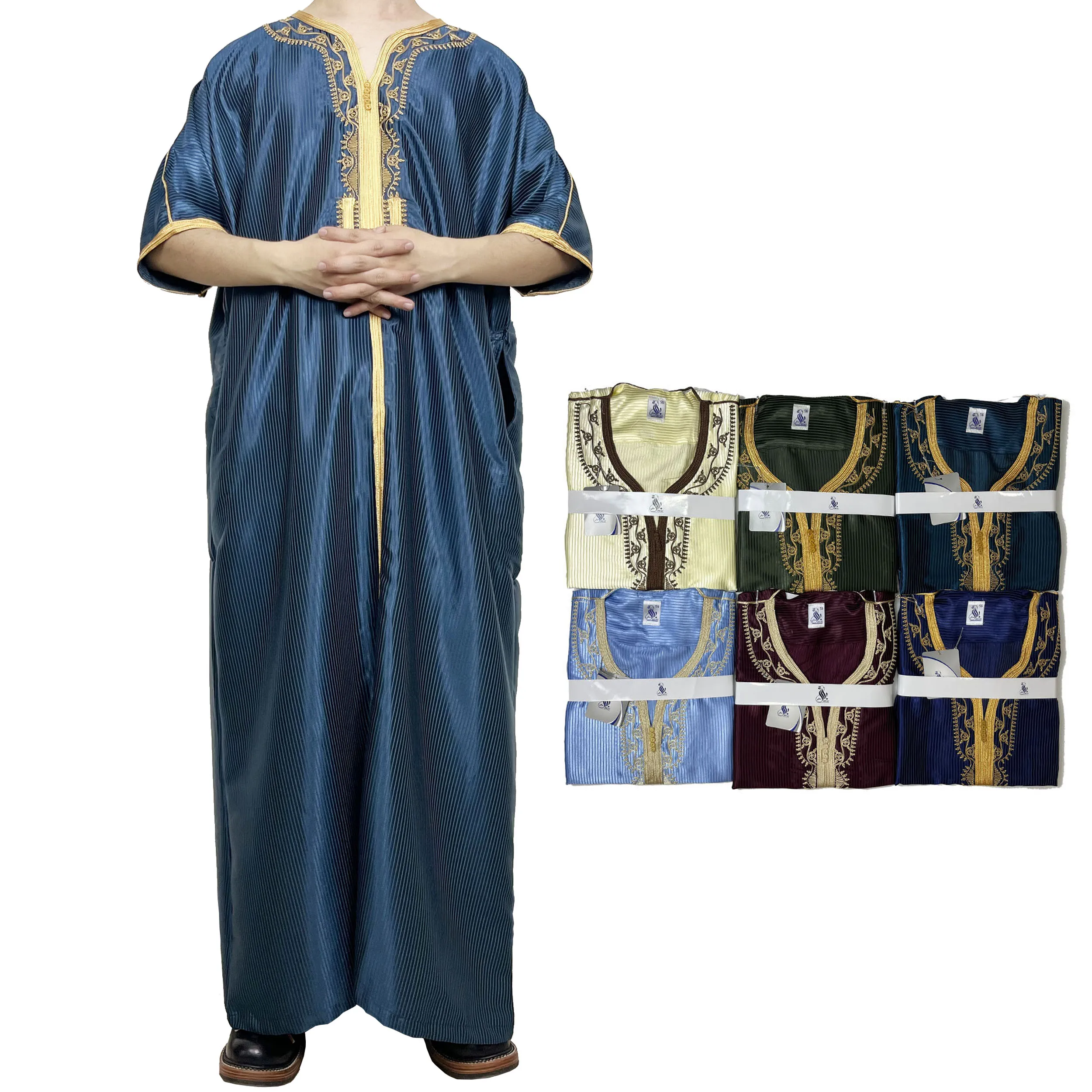 New Traditional Muslim Clothing Kaftan Islamic Dubai Robe Islamic Man Arabia Saudi Shiny Silk Fabric Moroccan Thobe For Men