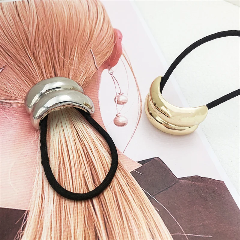 LUOYAN Fashion Simple Metal Rubber Band Head Rope Hair Accessories Metal Pony Cuff Hair Rope for Women