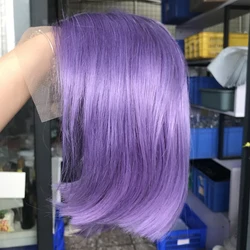 Заводская цена предварительно выщипанные прозрачные кружева 13x4 Цветные Короткие парики боб, бразильские человеческие волосы красный/желтый/синий Боб кружевные передние парики