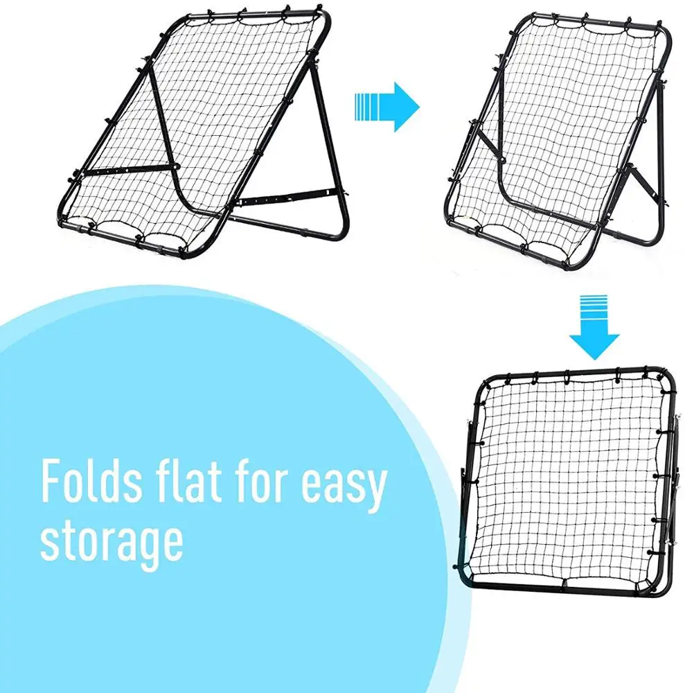 Rebounder Net Soccer Kickback Target Goal Kids Adults Football Training Aid Multi-Sports Practice Adjustable Black