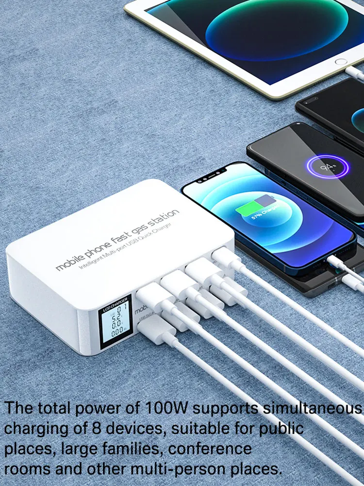 Quick Charge 3.0 USB Charger 100W Type C PD Fast Phone Charger 8 Ports For iphone 14 For Samsung Galaxy top selling products