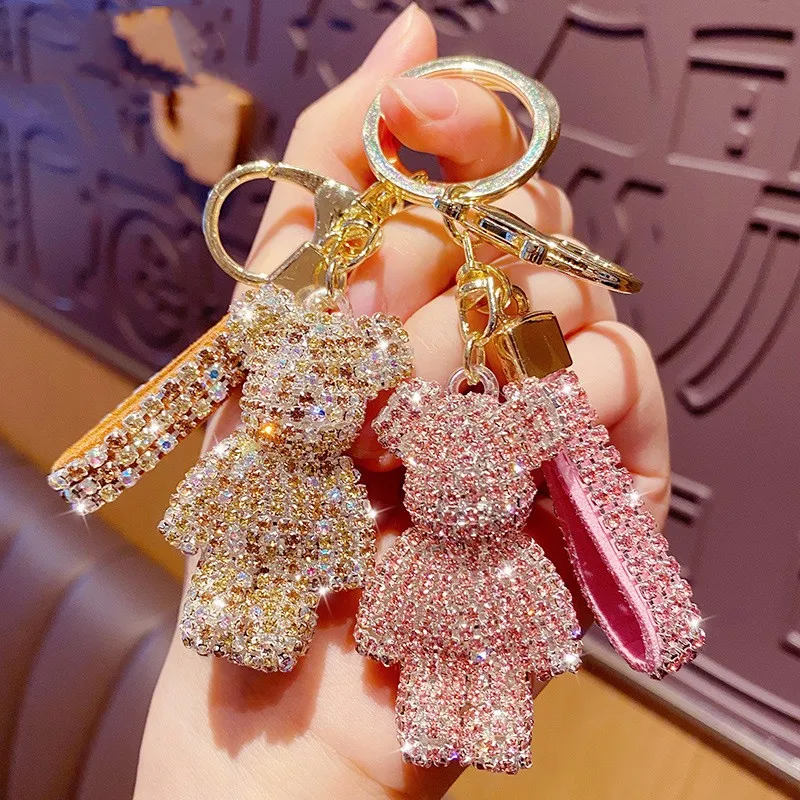 Bling милый медведь брелок для автомобильных ключей логотипы марок машин автомобильные аксессуары автомобиля аксессуар кулоны с резиновыми полосками продается ювелирных к требованиям заказчика; Сверкающие; Горный хрусталь цепочка