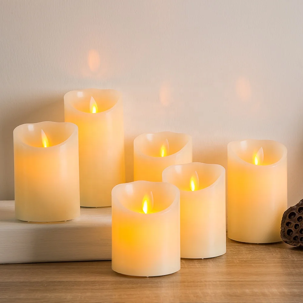 Движущийся пламя матового цвета D7.5 столб цвета слоновой кости парафиновый воск на батарейках имитация таймера пульт дистанционного управления Свадебная светодиодная восковая свеча