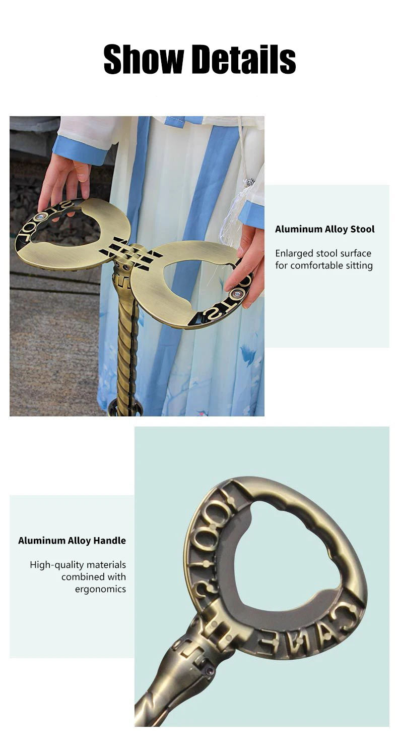 3 in 1 Folding Aluminum Alloy Outdoor Camping Cane Stool Telescopic Walking Stick Baton Chair portable walking stick