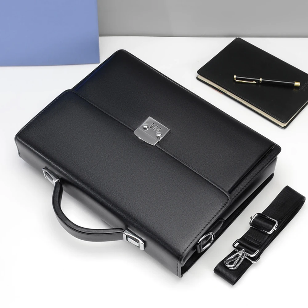 Cowhide Password Lock Shoulder Crossbody Briefcase for Men Leather Portfolio Large Capacity Office Computer Bag Lawyer