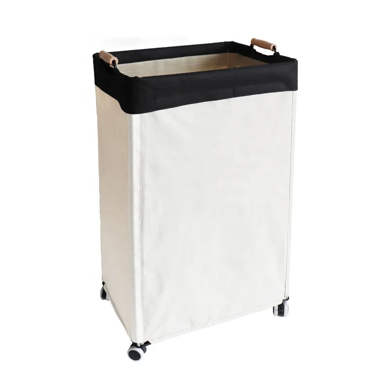 Laundry Basket With wheels Large disassembly Laundry Hampers with Wooden Handles Metal frame 	 home storage & organization