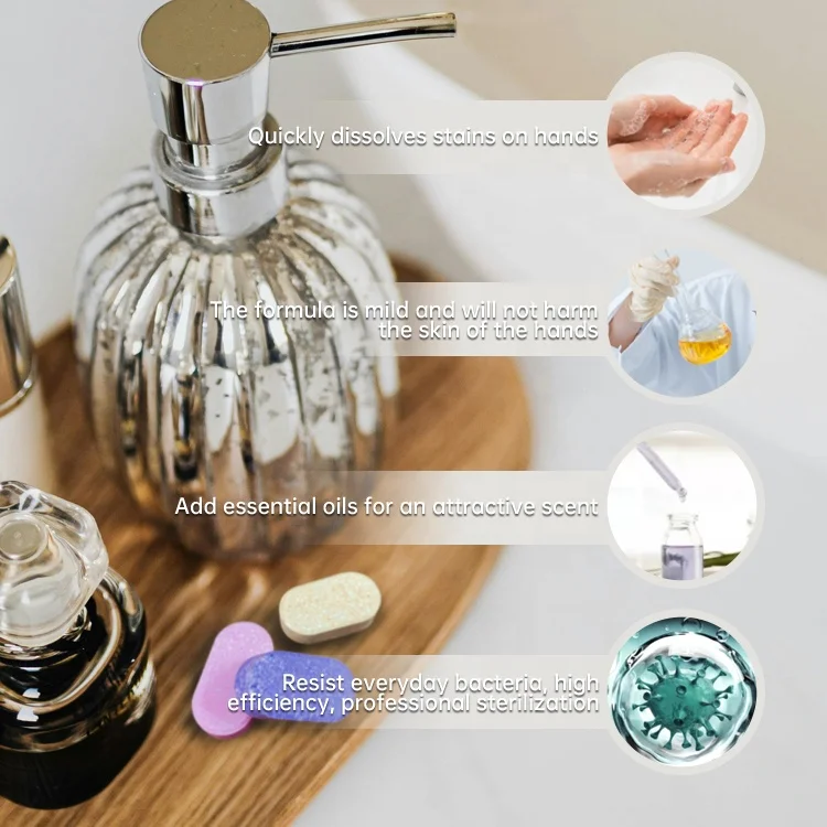 Gloway Manufacturer Customization-Supported Mild Formula Scented 7G Antimicrobial Liquid Foaming Hand Soap Tablet Refills