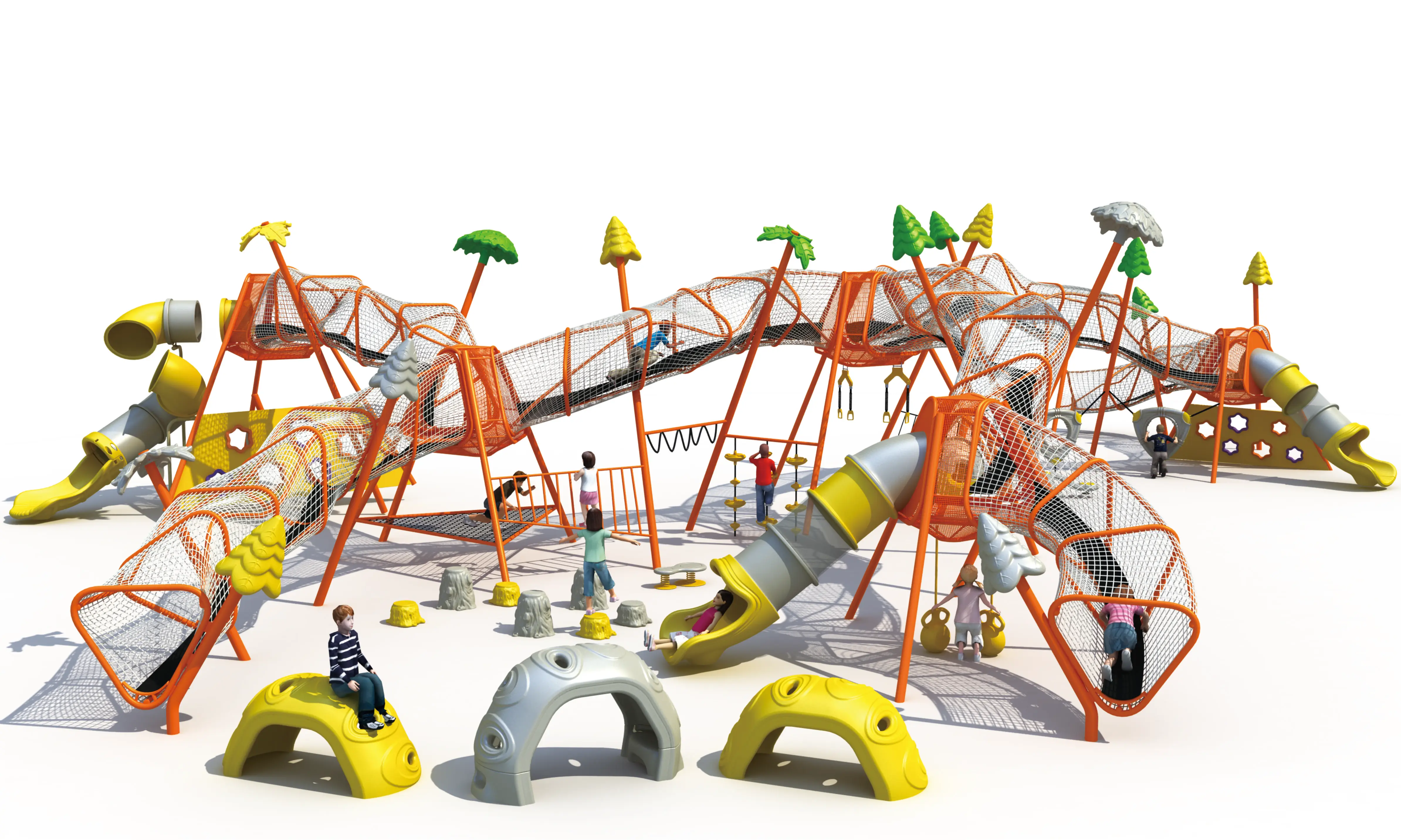 Expand climbing serie outdoor playground equipment space travel rope net play system with slide tube