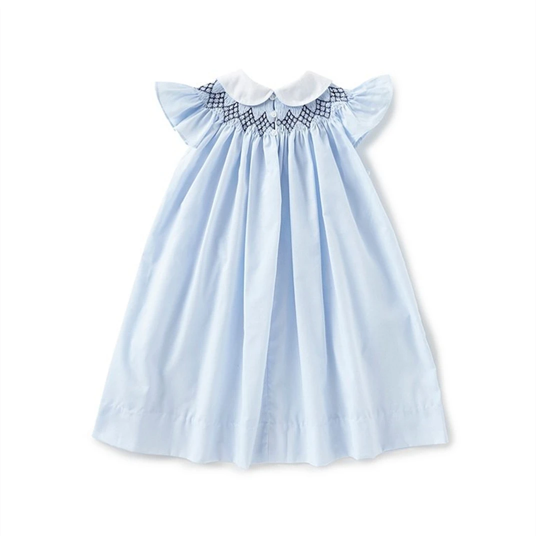 New Design Pink Flower Pattern Design Cute Kids Clothing Girls Smocking Dress