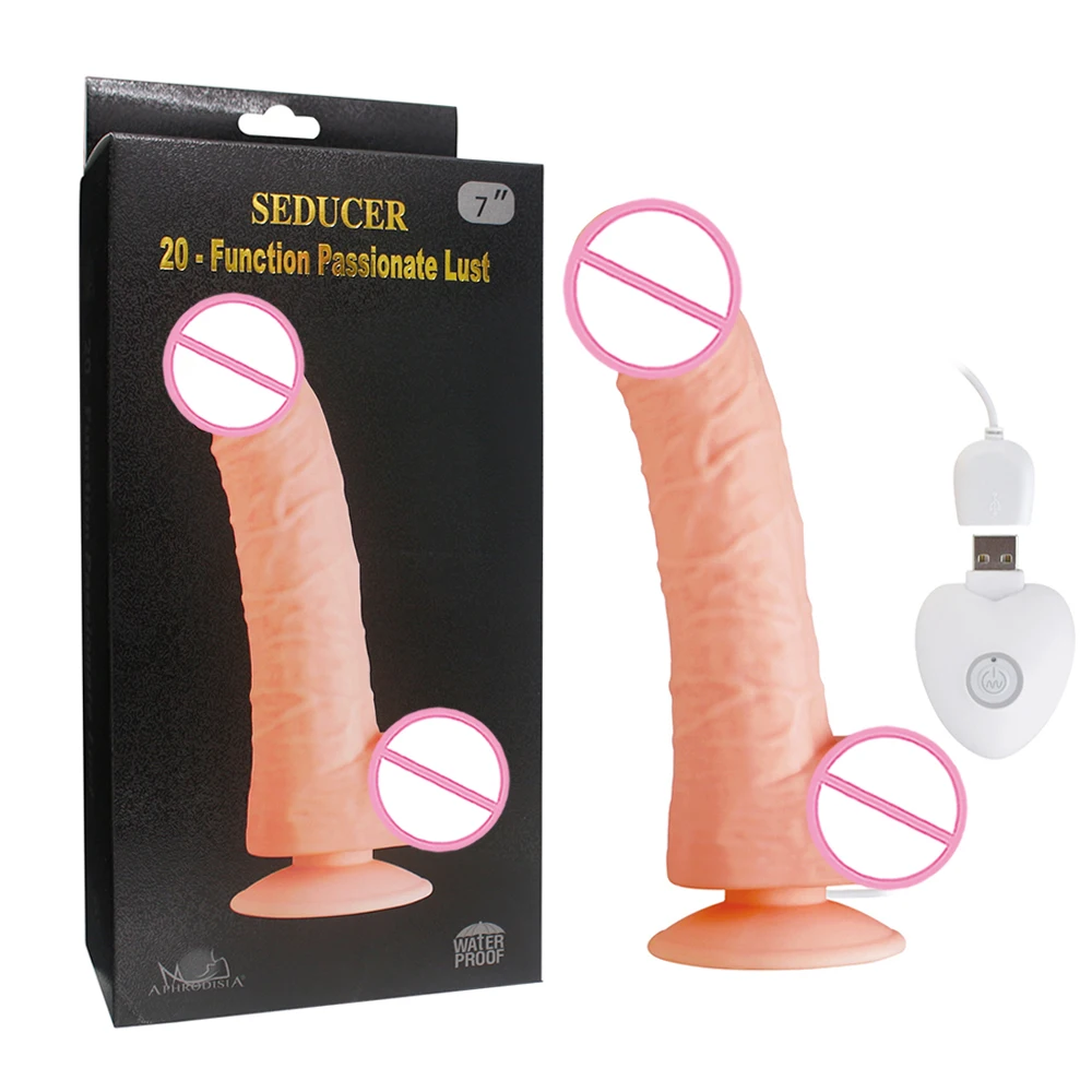
USB Rechargeable 7 Inch Powerful Suction 20 Vibration Modes Realistic Sex Strapless Dildo 