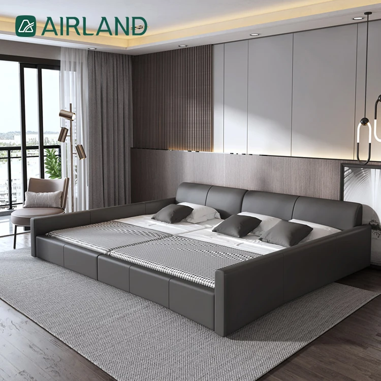 Minimalist style triple bed comfortable modern bed furniture king size genuine leather bed