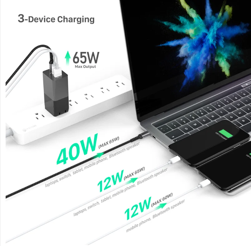  PD 20 Вт 65 Ган 3 порта USB C ноутбук зарядное устройство типа смарт-чехол для мобильного телефона на заказ адаптер iPhone 12 Macbook