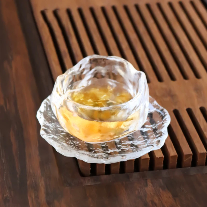 Hot Sale Japanese 50ML Frosted Clear Glass Sake Cup Tea Cups Saucers Set Tabletop Daily Use Set for Drinkware
