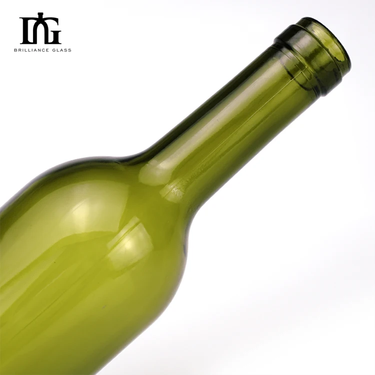 Recyclable wholesale 750ml glass wine bottle with silk mouth dark green red wine glass bottle liquor brandy glass bottle