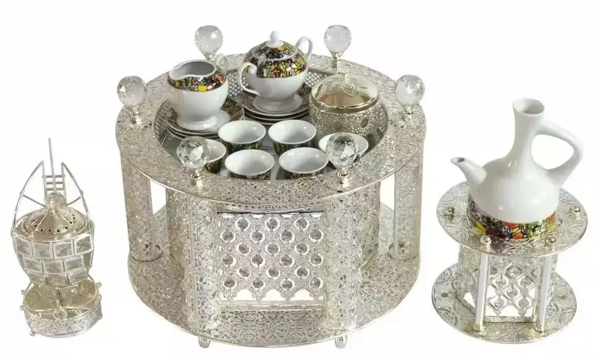 New Arrival  Oval Antique Coffee Desk Flasks Traditional Ethiopian Living Room Two Floor Arabic Tea Tray Sets