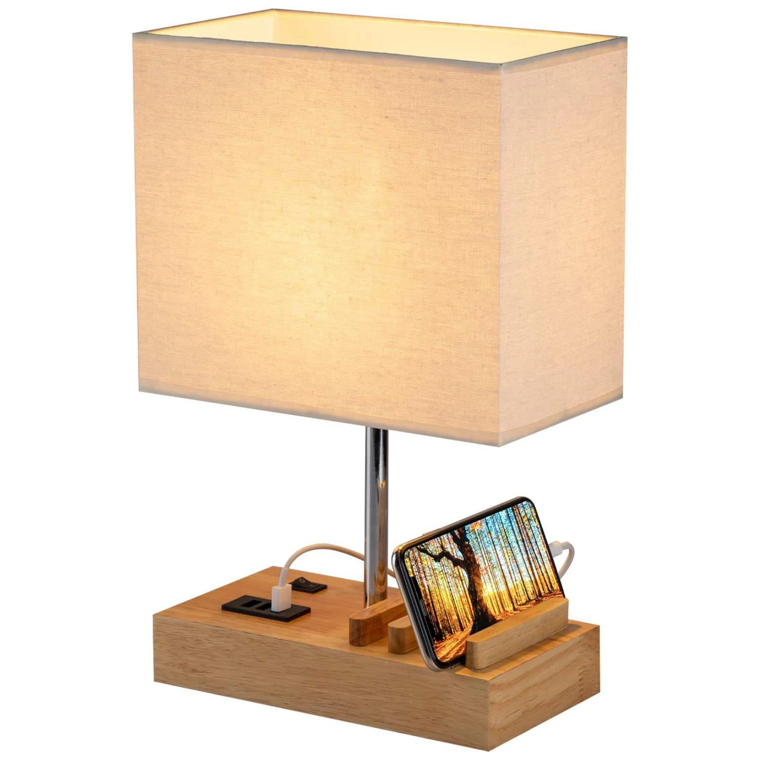New Arrival Desk Light Modern Lampe De Chevet Avec USB Charging Port Base Wooden Bedside Table Lamp For Hotel or Bedroom
