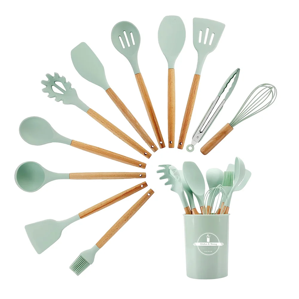 Rayshine custom high heat resistant beech silicone non stick kitchen accessories tools cookware sets utensils kitchen set