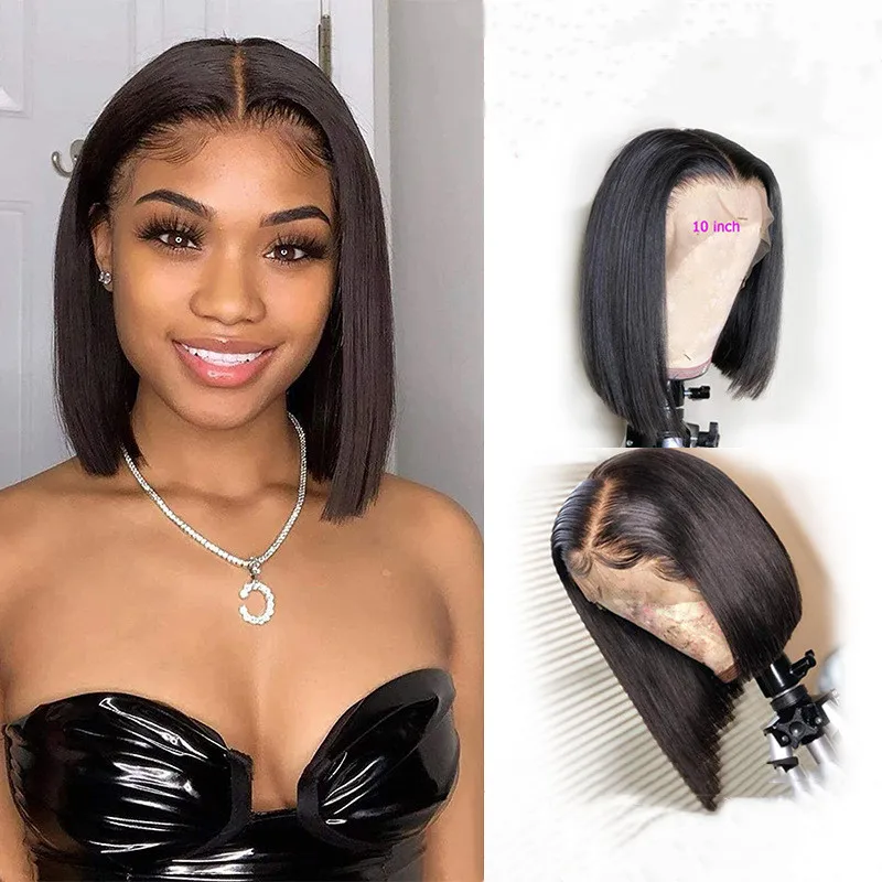 13x6 4*4 13*6*1 10 Inch Peruvian Short Raw Brazilian Curly Colored 613 Bob Wigs Human Hair Lace Front With Bangs