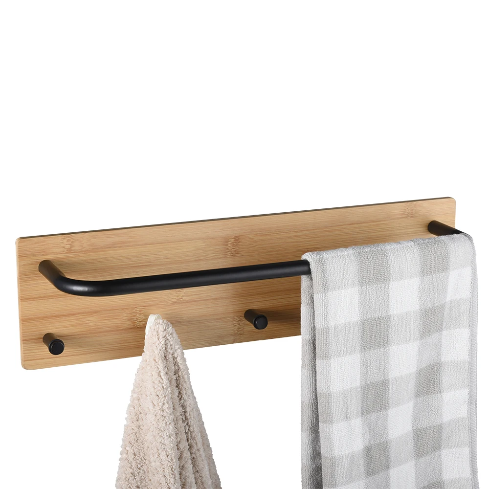 Bathroom Wooden wall mounted towel rack holder with hook