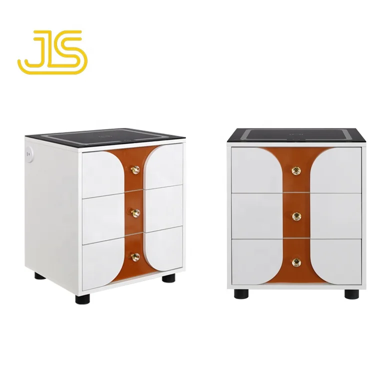 Jinsong Nordic White And Gold Multi-function Intelligent Chest Nightstand Cabinet Smart Wireless Charging Bedside Table