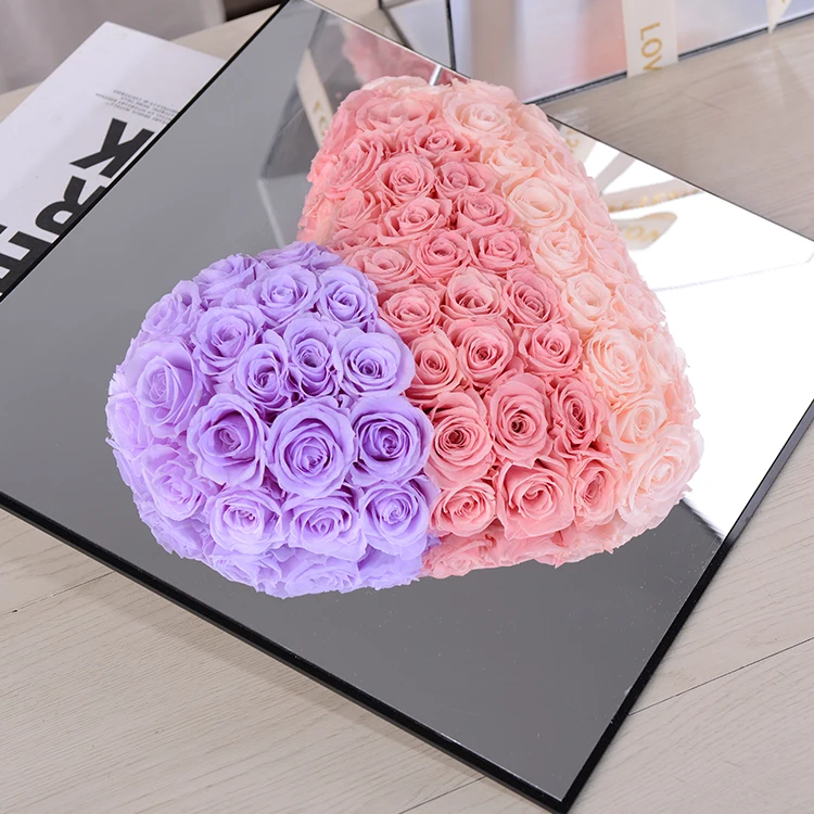 Индивидуальный зеркальный дизайн настоящая Роза всегда сохраненные розы акриловая коробка в форме сердца