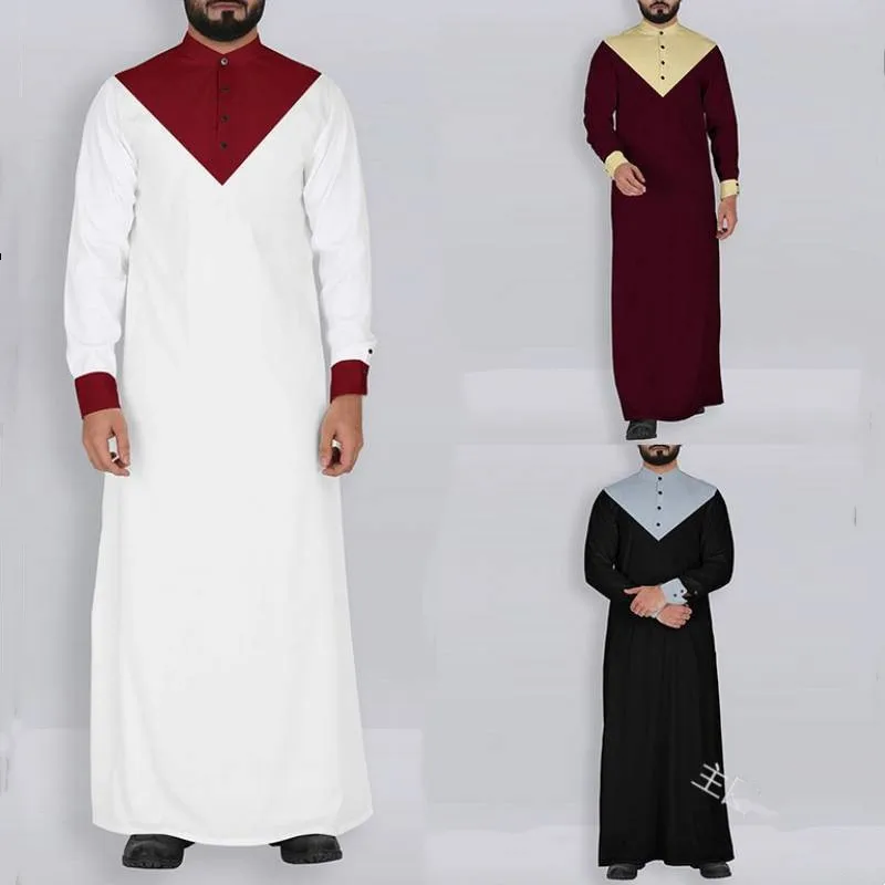 Традиционная одежда Омани Eid Средневосточный мужской Халат лоскутный стоячий воротник Дубай новый стиль для мужчин Thobe