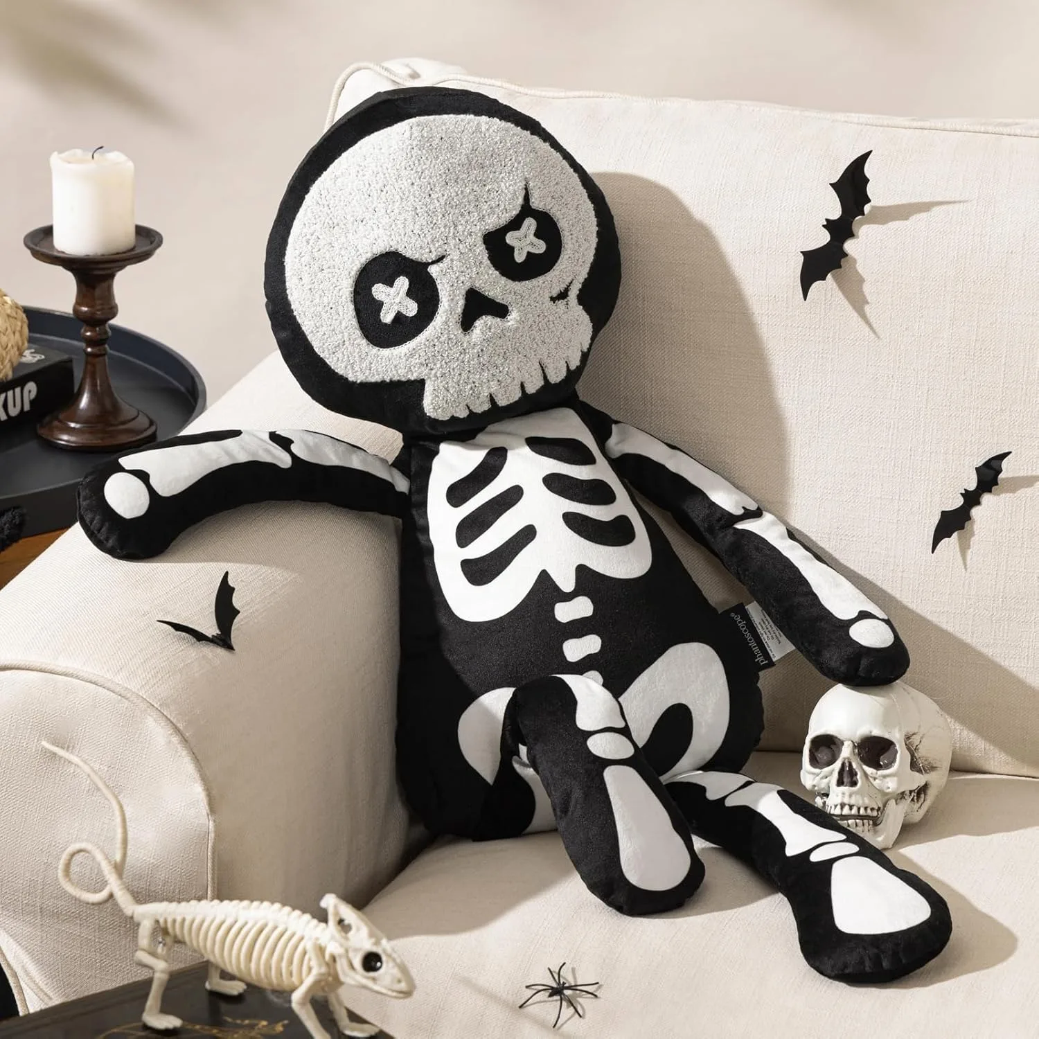 Custom High Quality Stuffed Skeleton Animals Plush Toy Manufacture Soft Minky Pillow for Halloween Gifts coffin