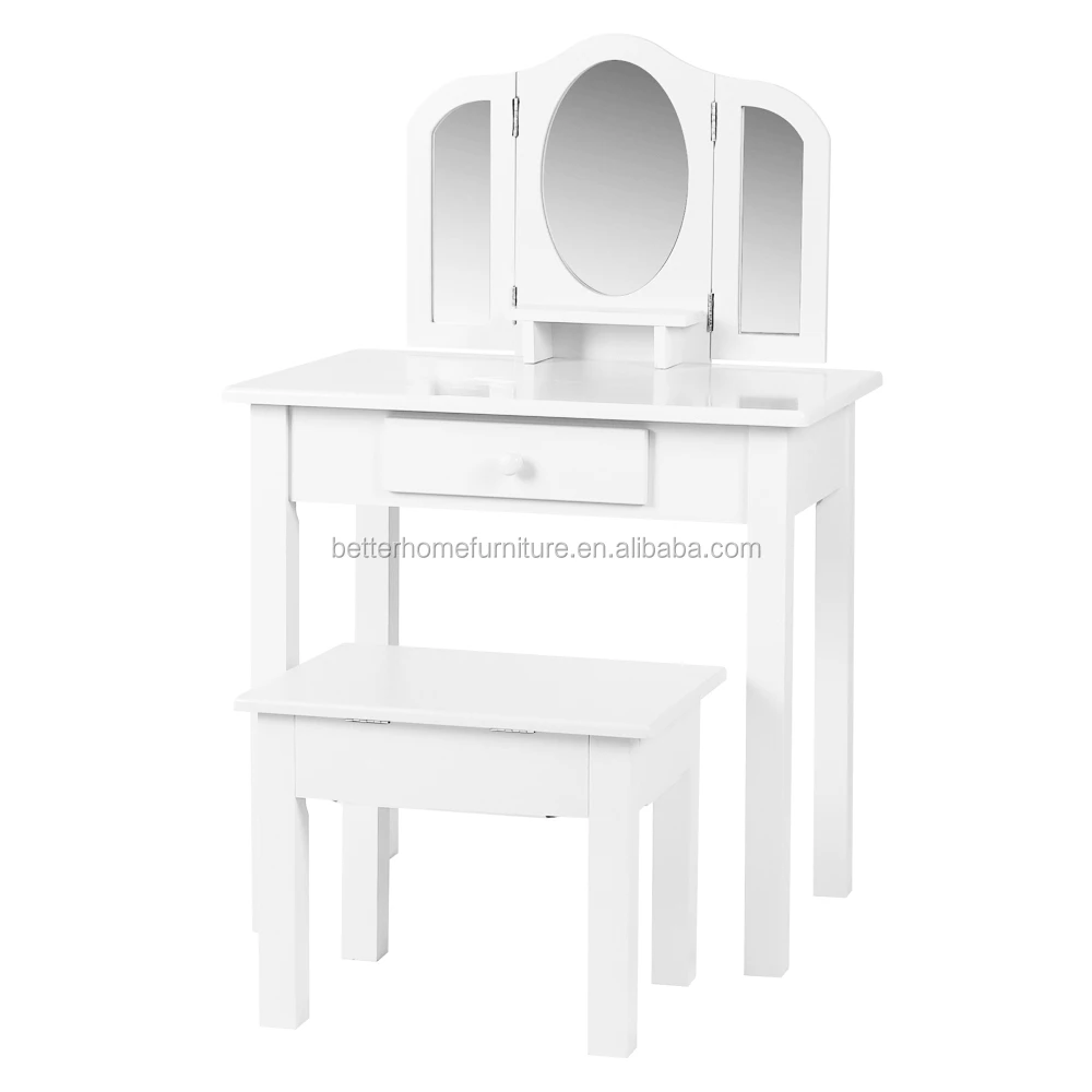 
ZJH Classic kids girls dressing table set vanity mirrored makeup table with stool 