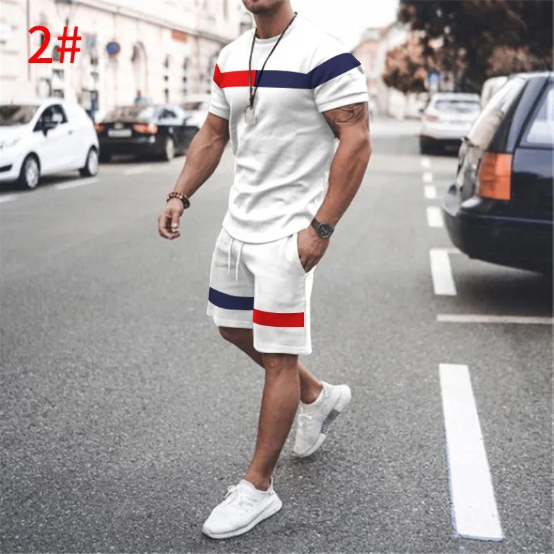 Summer Men Set Fashion Patchwork Shorts Sets 2 Pieces Men Shorts Set