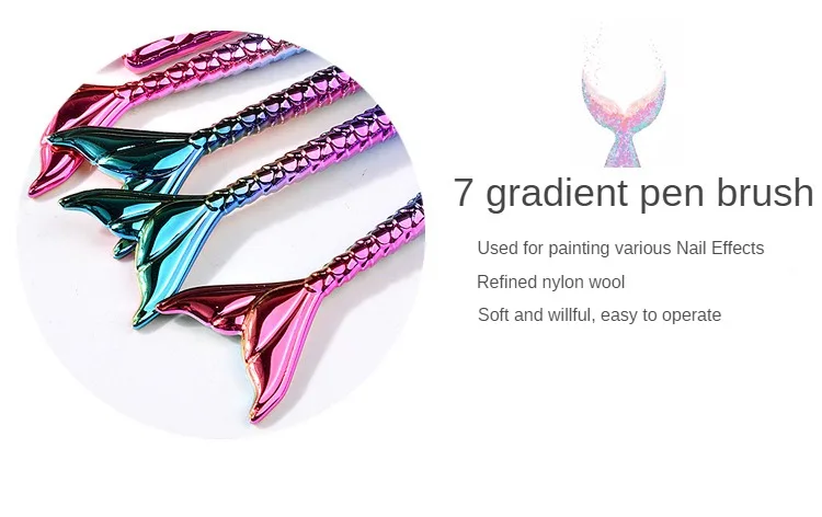 Nail Brush Professional Nylon Metal Mermaid shape Handle 3D Nail Art Tips Builder Acrylic Nail Brush