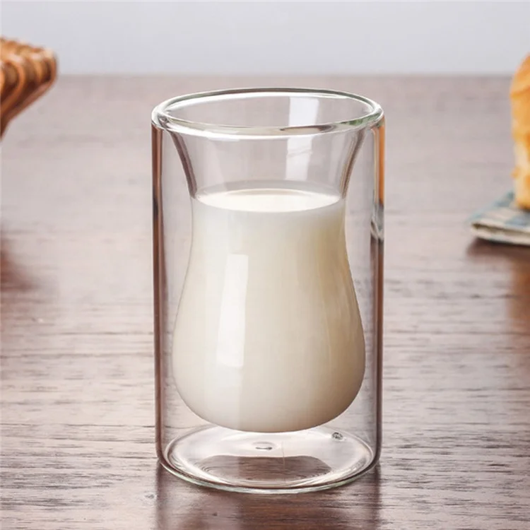 Hot Seller Double Wall Insulated  Glass Cups Set of 4 (5.0 oz, 150 ml), Clear Glass Coffee Tea Milk Mugs High Borosilicate Glass